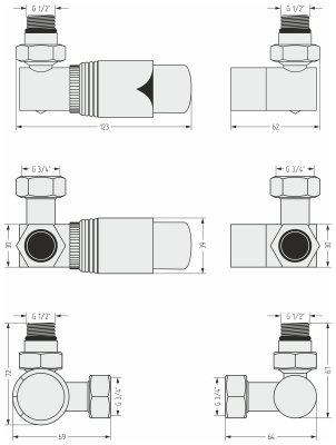 Автоматический терморегулятор 3D левый G 1/2" НР х G 3/4" НГ (набор)